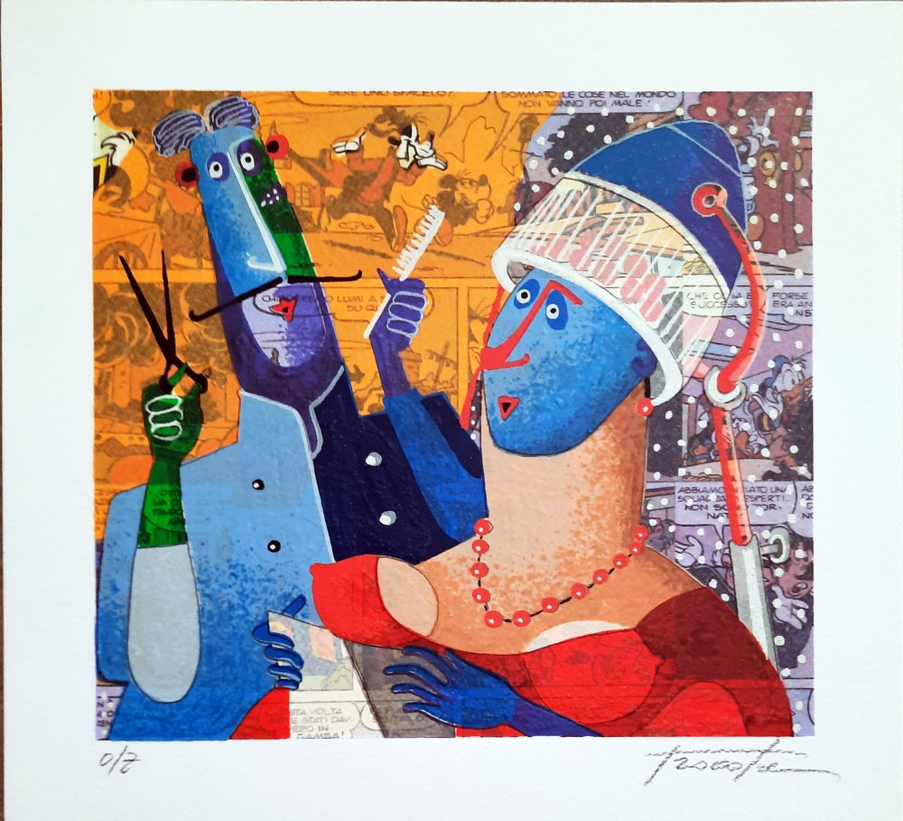 Screenprint Pino Procopio - Il parrucchiere