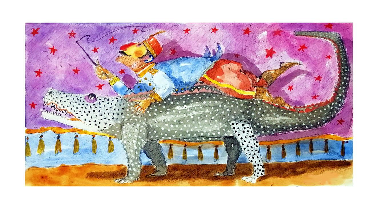 Opera multipla Giclèe Pino Procopio - A cavallo del coccodrillo 14x25