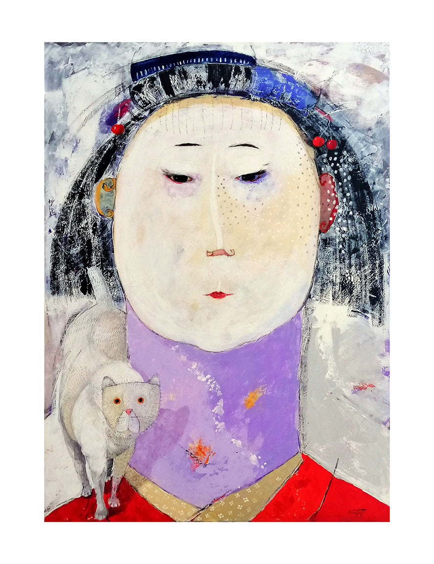 Grafica Fine Art Giclèe di Pino Procopio Il gatto bianco e la geisha