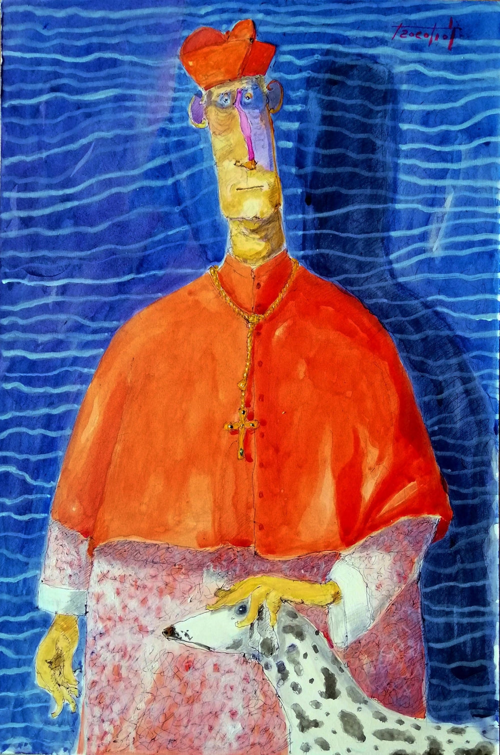 Pittura - Acquerello Pino Procopio- Il cardinale