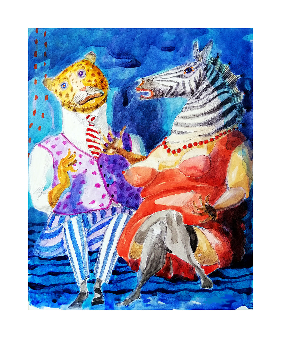 Fine Art Giclèe Pino Procopio - Discussione tra una zebra e un leopardo