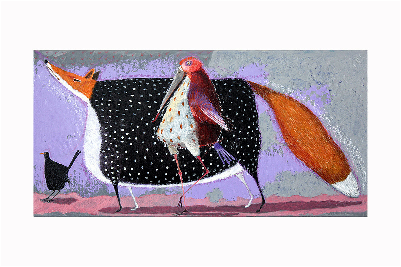 Fine Art Giclèe Pino Procopio - Un merlo, una volpe e una cicogna