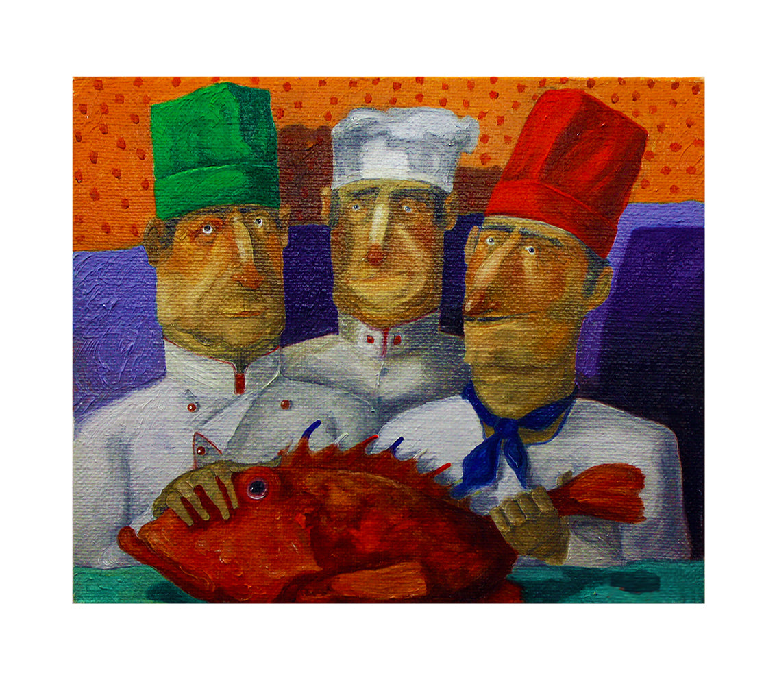 Fine Art Giclèe Pino Procopio - Uno scorfano rosso per tre cuochi italiani