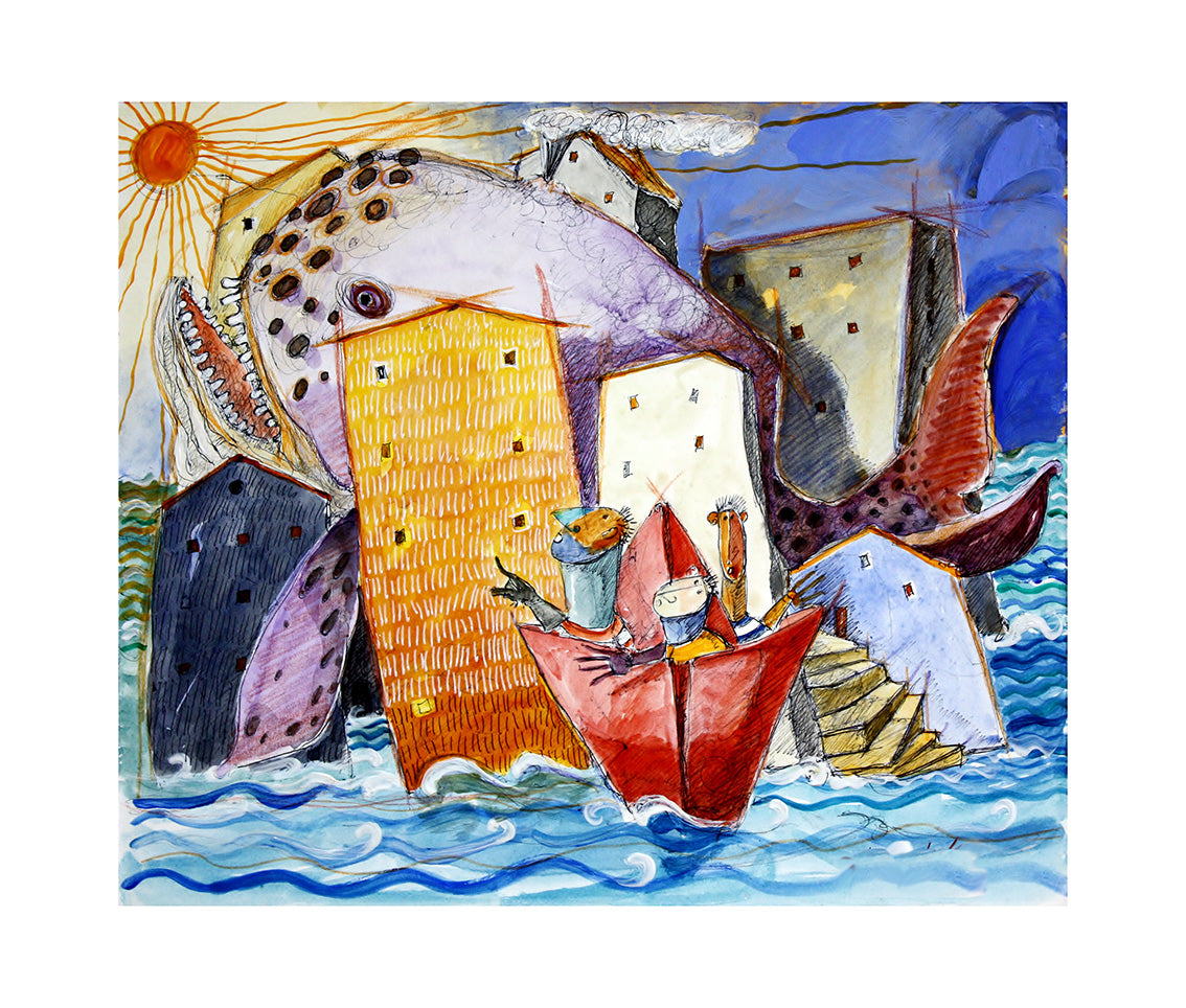 Fine Art Giclèe Pino Procopio - La città delle balene 17x20