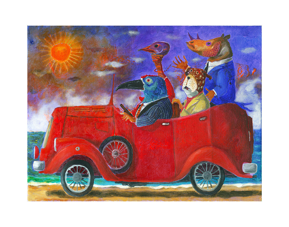 Fine Art Giclèe Pino Procopio - Quattro amici su una torpedo rossa